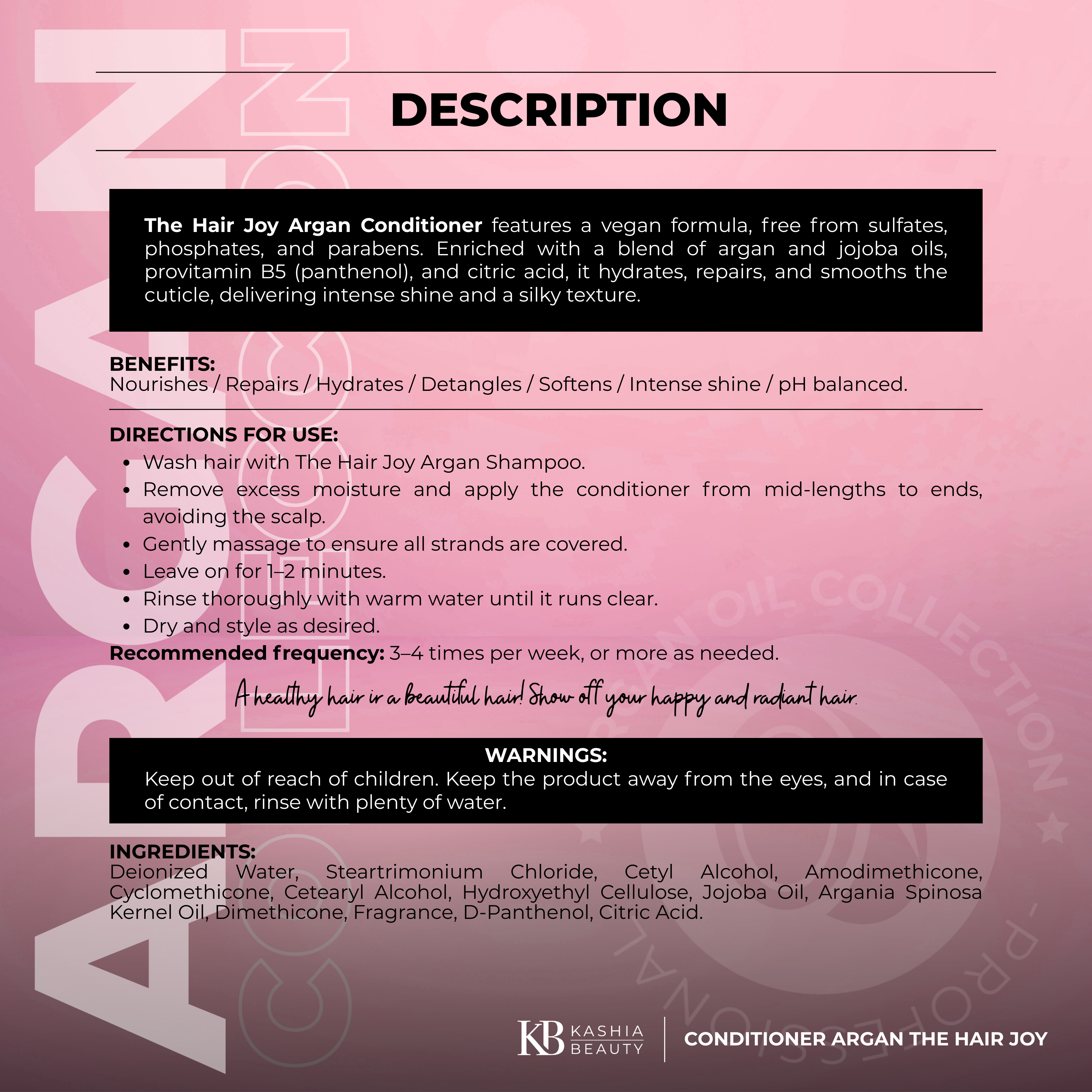 Shampoo and Conditioner Argan The Hair Joy Argan 500ml by Kashia Beauty