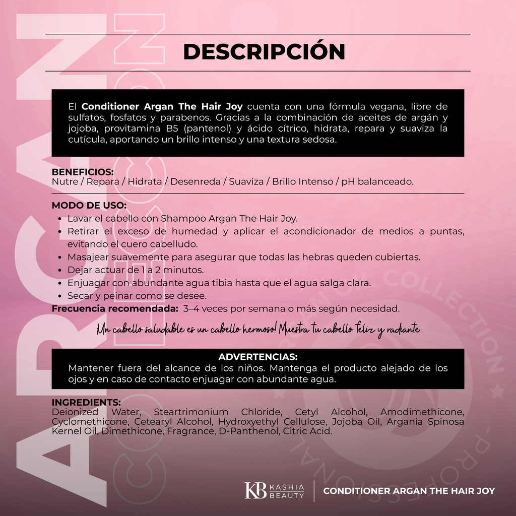 Shampoo and Conditioner Argan The Hair Joy Argan 500ml by Kashia Beauty