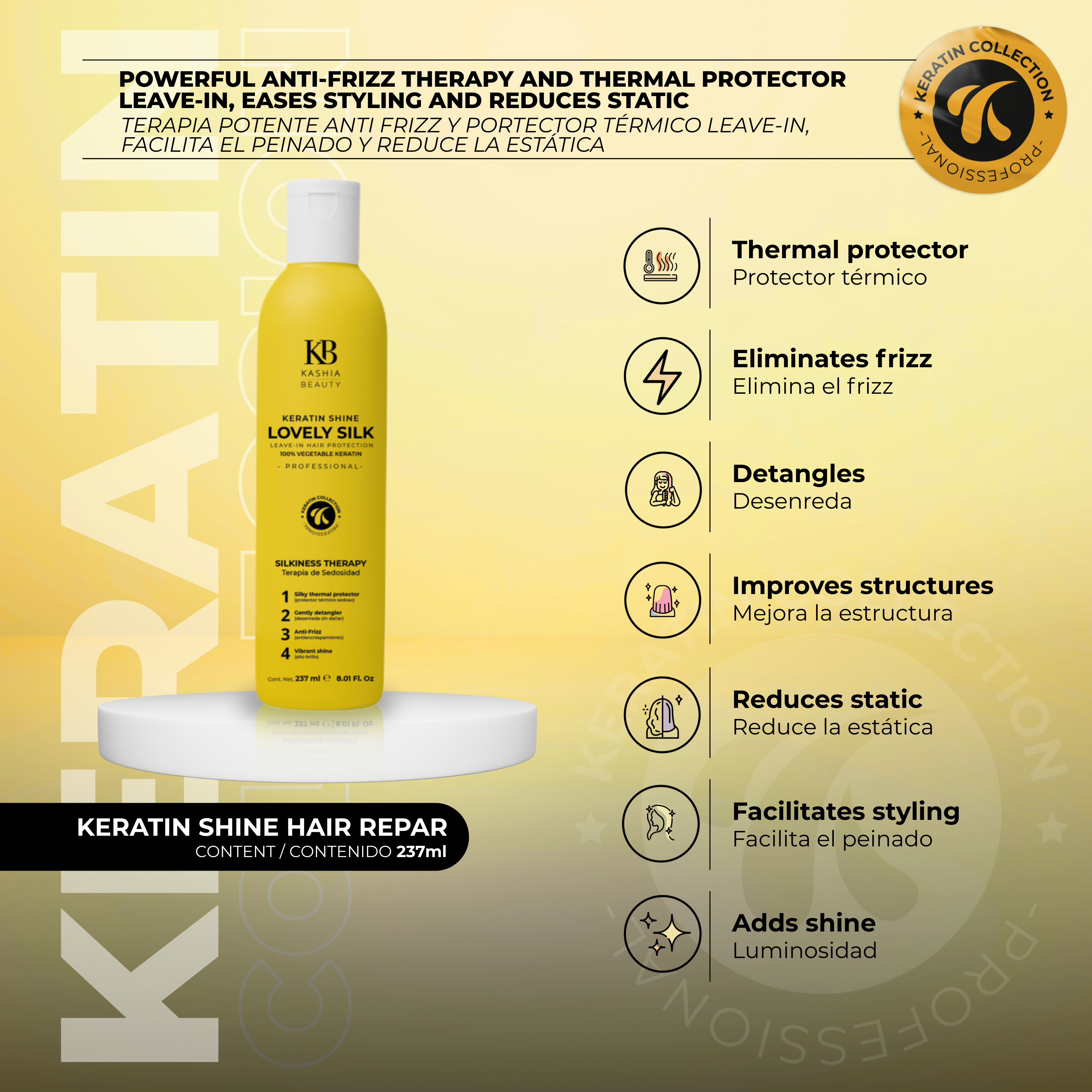 Reparación Capilar con Queratina Brillo LOVELY SILK 237ml de Kashia Beauty