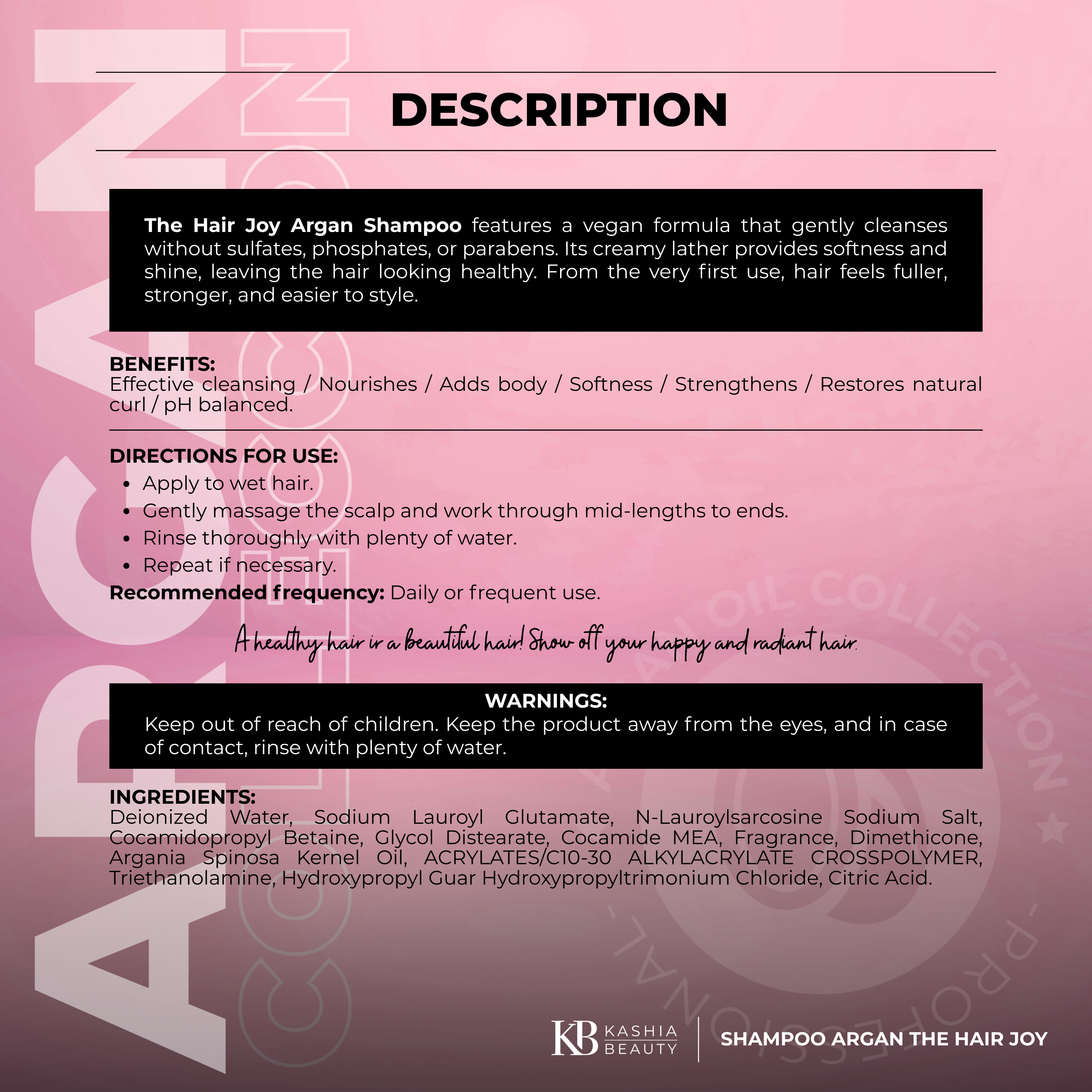 Shampoo and Conditioner Argan The Hair Joy Argan 500ml by Kashia Beauty