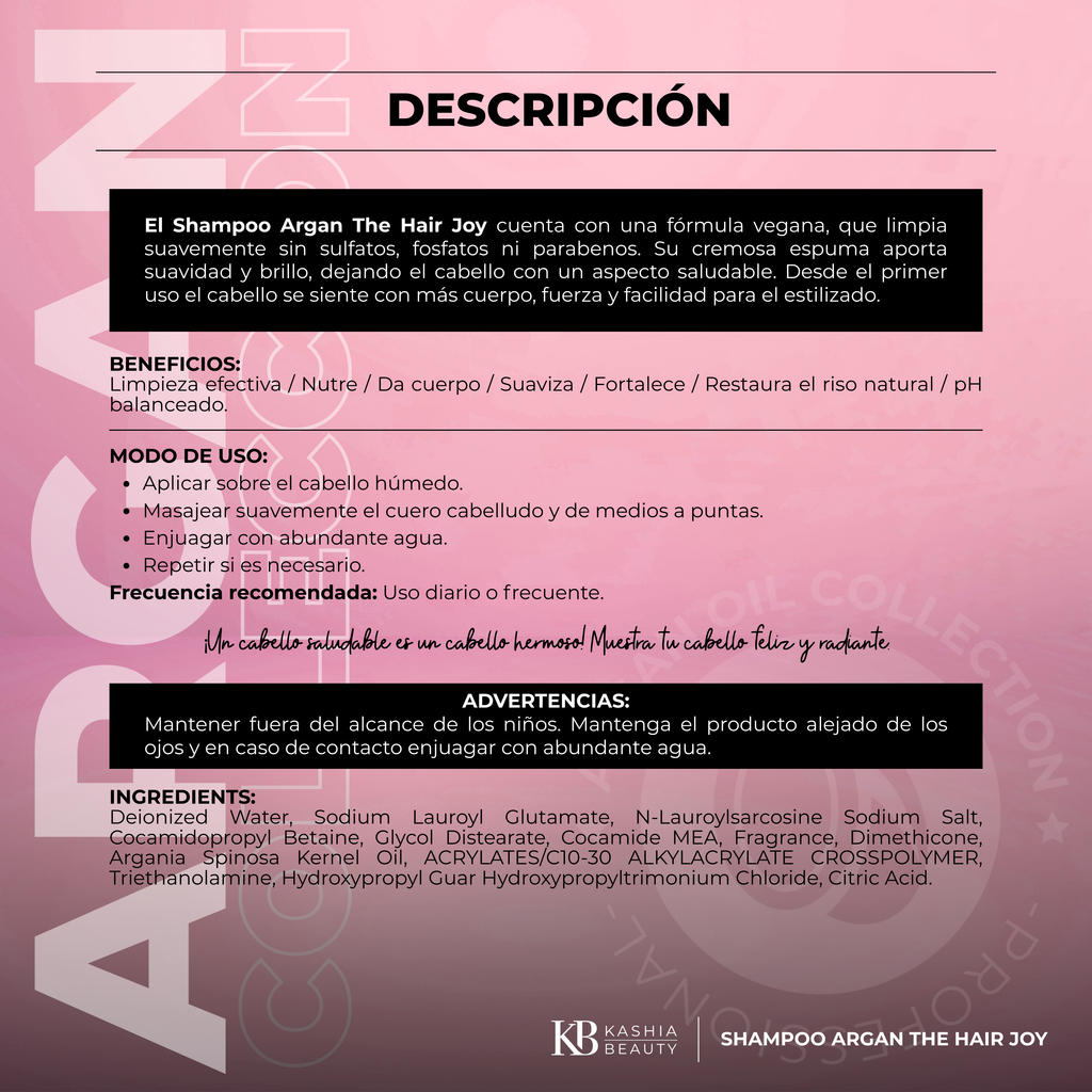 Shampoo and Conditioner Argan The Hair Joy Argan 500ml by Kashia Beauty